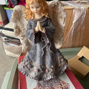 Gray Angel Figurine with White Wings